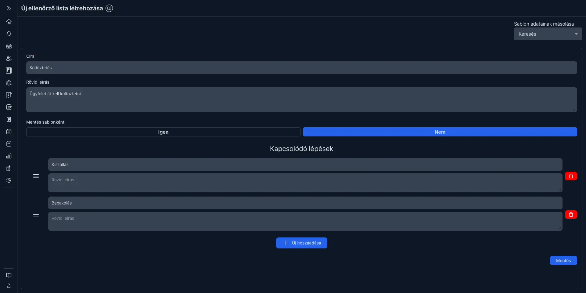 létrehozás/szerkesztés