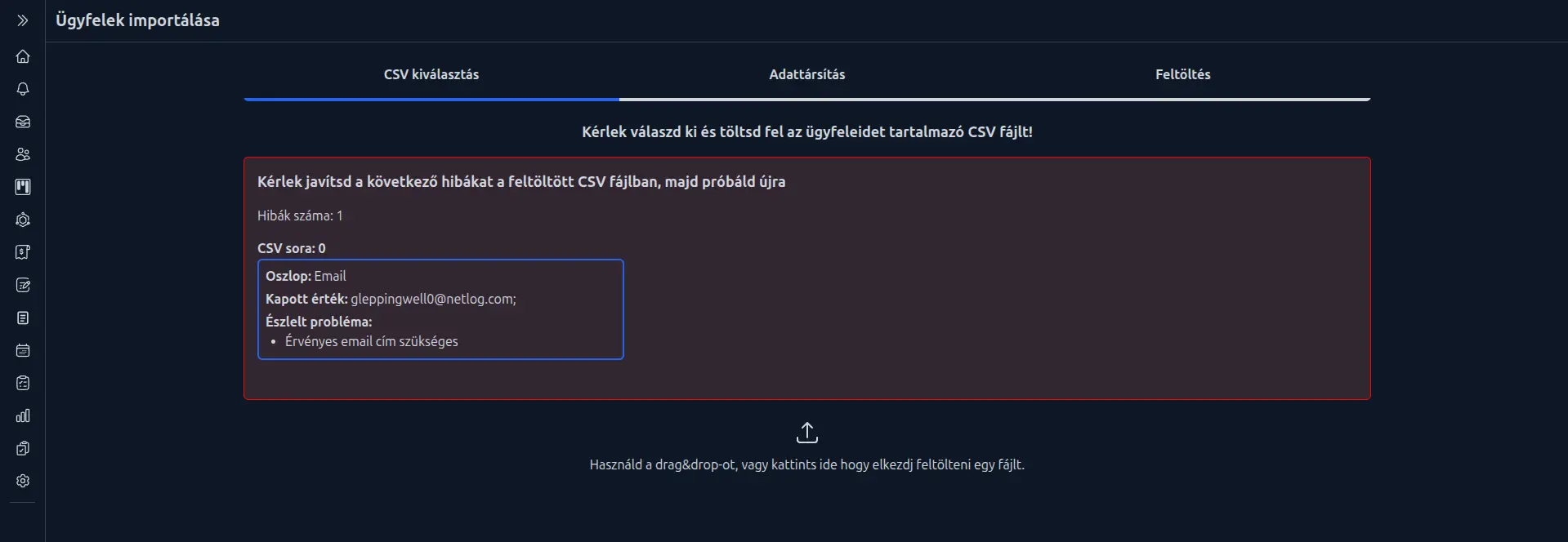 harmadik lépés az importálásban