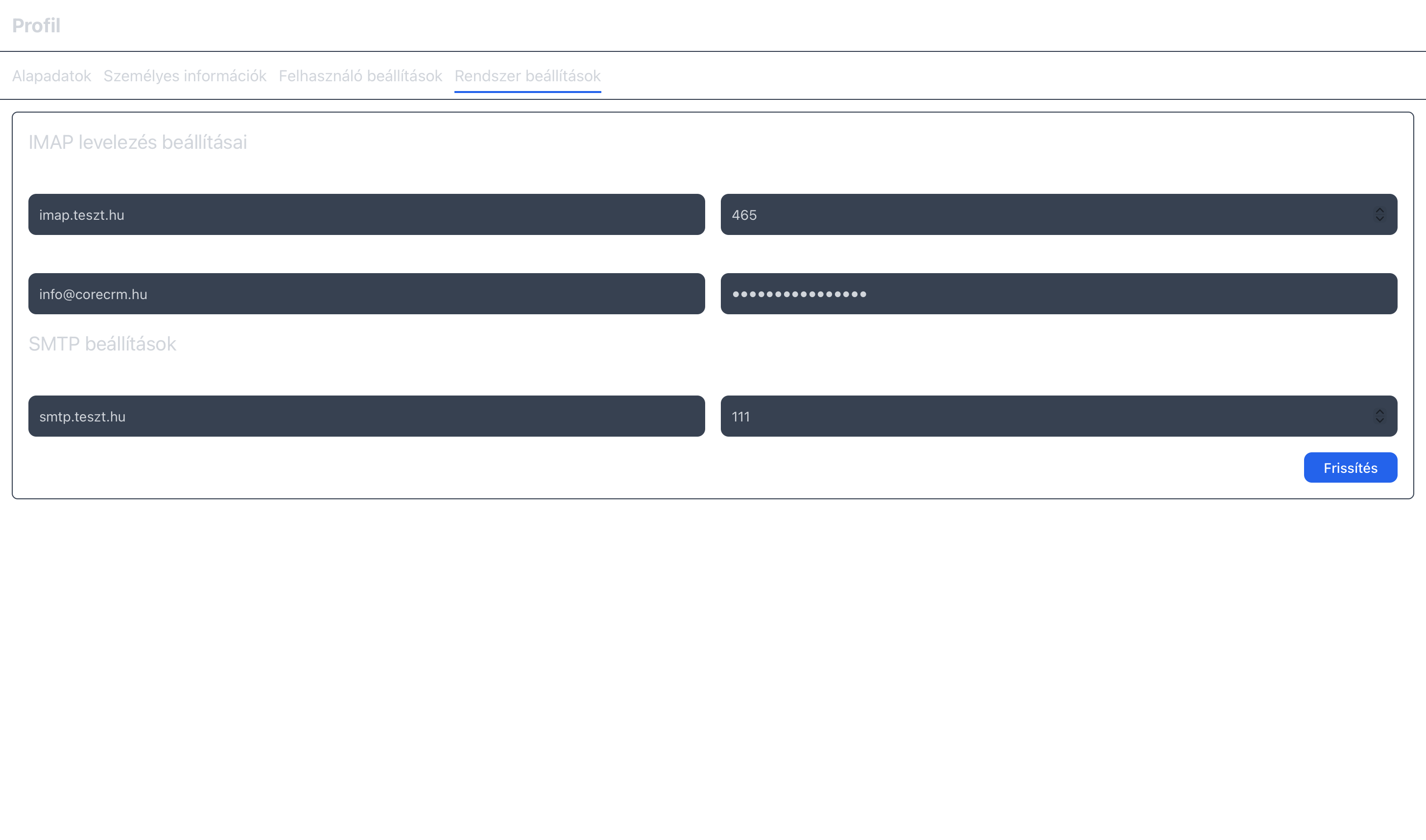 rendszer beállítások